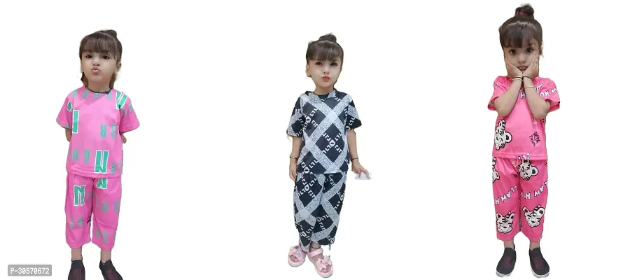 Fabulous Cotton Blend Printed Top With Bottom Set For Girls Pack of 3