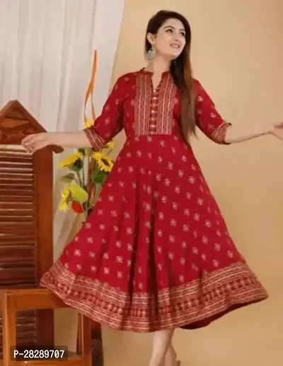 Stylish Red Viscose Rayon Embellished Anarkali Kurta For Women-thumb0