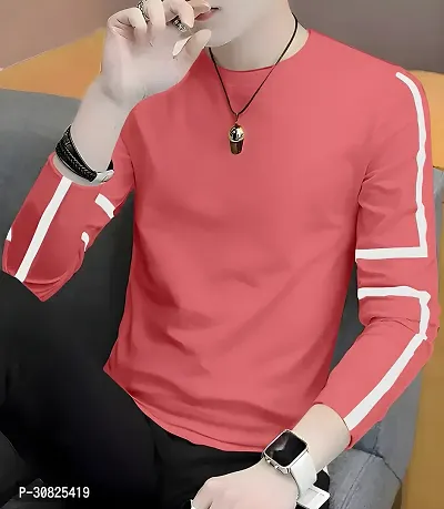 Stylish Peach Polyester Printed Long Sleeves Tees For Men-thumb0