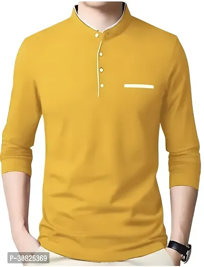 Stylish Yellow Polyester Printed Long Sleeves Tees For Men-thumb3