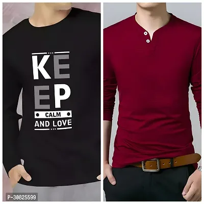 Stylish Multicoloured Polyester Printed Long Sleeves Tees For Men Pack of 2