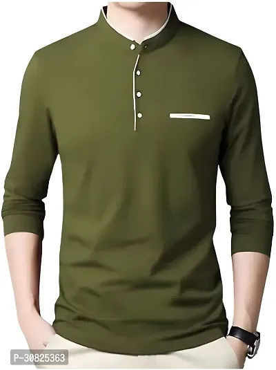 Stylish Olive Polyester Printed Long Sleeves Tees For Men-thumb3