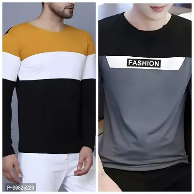 Stylish Multicoloured Polyester Printed Long Sleeves Tees For Men Pack of 2-thumb0