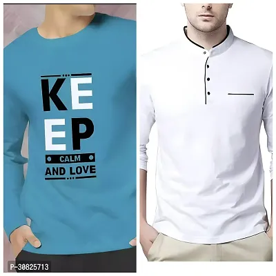 Stylish Multicoloured Polyester Printed Long Sleeves Tees For Men Pack of 2