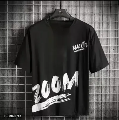 Stylish Black Polyester Printed Short Sleeves Tees For Men