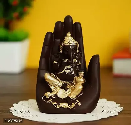 Palm Ganesha Premium Rare Handcrafted Polymarble Meditation Idol (White, 5.5-Inch)-thumb0