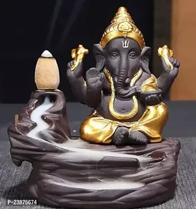 Polly Resin Smoke Waterfall Lord Ganesh 10 Scented Backflow, Golden-thumb0