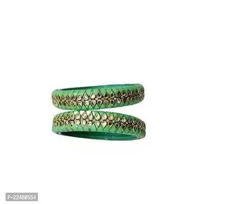 Elegant Green Glass Artificial Stones Bangles For Women