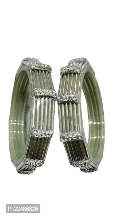 Elegant Silver Glass Cubic Zirconia Bangles For Women