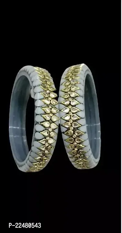 Elegant Grey Glass Artificial Stones Bangles For Women
