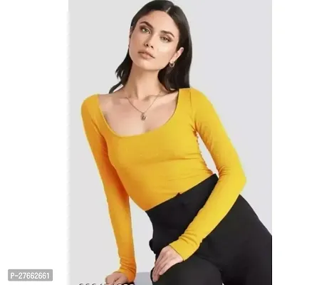 Fancy Yellow Cotton Blend Solid Top For Women-thumb0