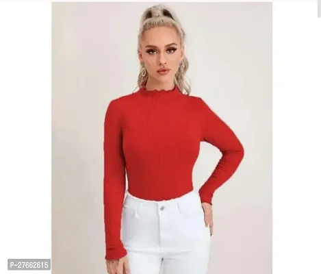 Fancy Red Lycra Solid Top For Women