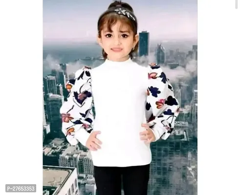 Stylish White Cotton Blend Printed Tops For Girls-thumb0
