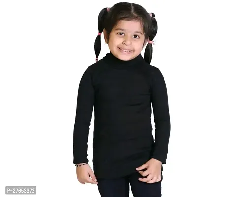 Stylish Black Cotton Blend Solid Tops For Girls