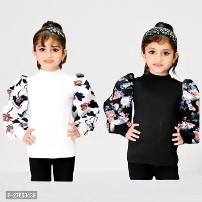 Stylish Multicoloured Cotton Blend Printed Tops For Girls Pack Of 2-thumb0