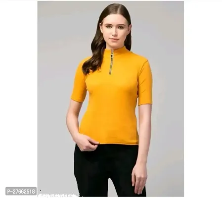 Fancy Yellow Lycra Solid Top For Women