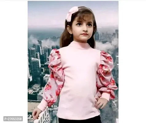 Stylish Pink Cotton Blend Printed Tops For Girls-thumb0