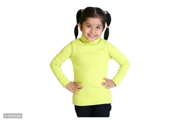 Stylish Green Cotton Blend Solid Tops For Girls