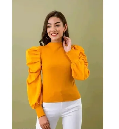 Trendy High Neck Top with Puff Sleeve