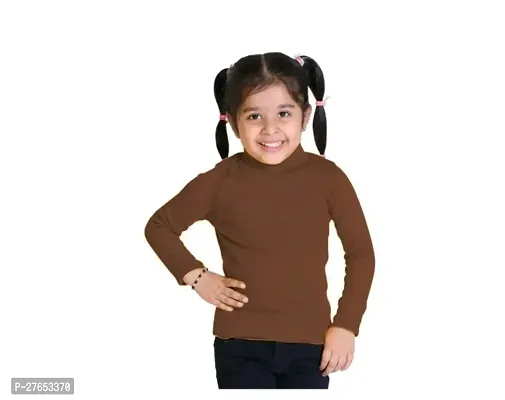 Stylish Brown Cotton Blend Solid Tops For Girls
