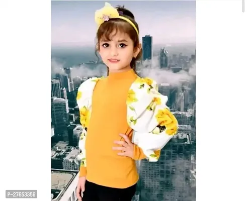 Stylish Yellow Cotton Blend Printed Tops For Girls-thumb0