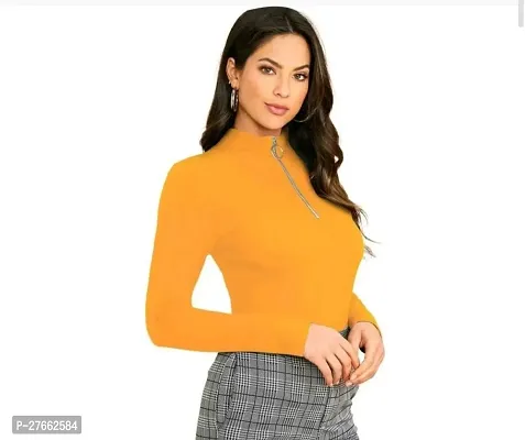 Fancy Yellow Lycra Solid Top For Women-thumb0