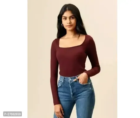 Fancy Maroon Cotton Blend Solid Top For Women-thumb0