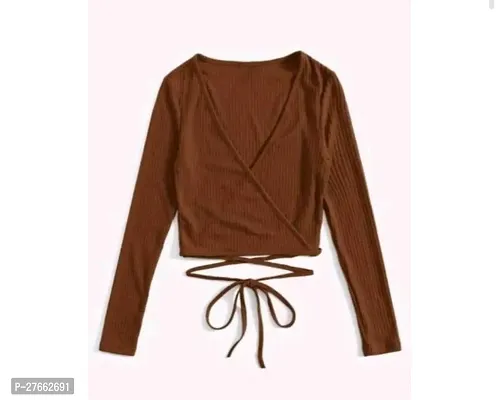 Fancy Brown Poly Chiffon Solid Top For Women