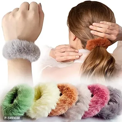 Hair Accessories For Women Stylish Rubber Band Fluffly Fur Ties Girls Accessories Hair Bows For Women Hair Rubber Band Ponytail Rubber Bands Hairband For Women Multicolour pack of 6