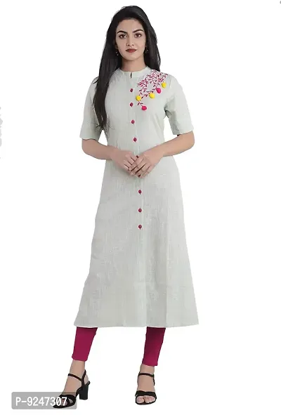 JAIPUR ATTIRE Women's Cotton Slub Embroidered Pattern Collar Neck Calf Length Kurta(JSF54)-thumb0