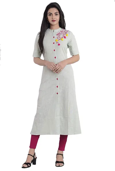 JAIPUR ATTIRE Women's Slub Embroidered Pattern Collar Neck Calf Length Kurta(JSF54)