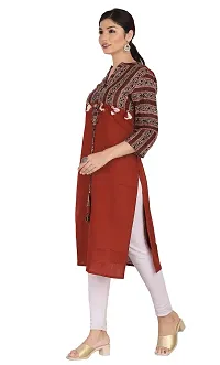 JAIPUR ATTIRE Women's Cotton Slub Printed V-Neck Knee Length Kurta ( Maroon, Medium)-thumb1