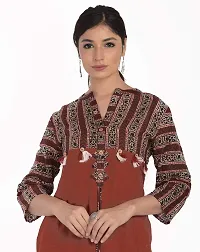 JAIPUR ATTIRE Women's Cotton Slub Printed V-Neck Knee Length Kurta ( Maroon, Medium)-thumb2