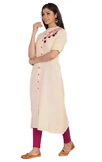 JAIPUR ATTIRE Women's Cotton Slub Embroidered Pattern Collar Neck Calf Length Kurta(JSF54)-thumb1