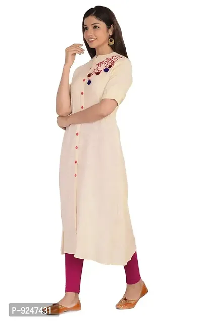 JAIPUR ATTIRE Women's Cotton Slub Embroidered Pattern Collar Neck Calf Length Kurta(JSF54)-thumb2