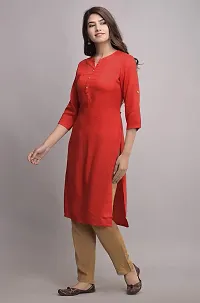 JAIPUR ATTIRE Women's/Girl's Rayon Solid Pattern Regular Fit Straight Kurta (JA1449_RE-M_Red)-thumb3