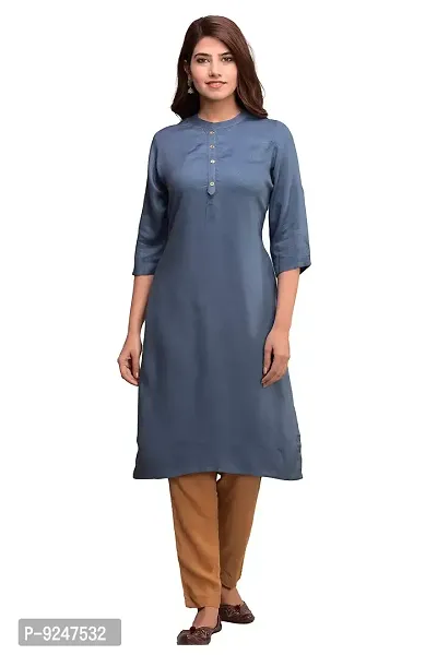 JAIPUR ATTIRE Women's Rayon Solid Pattern Straight Kurta Grey