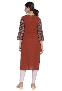 JAIPUR ATTIRE Women's Cotton Slub Printed V-Neck Knee Length Kurta ( Maroon, Medium)-thumb3