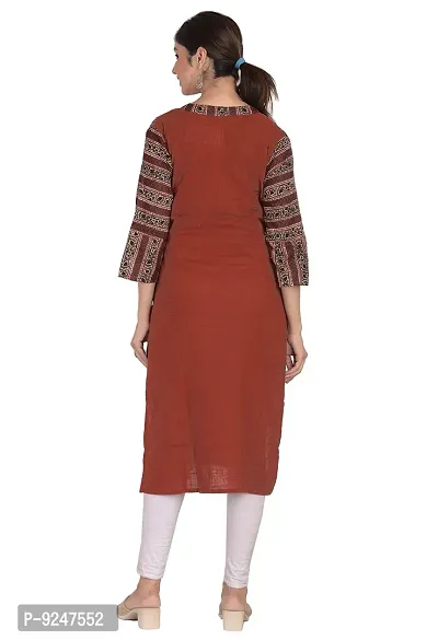 JAIPUR ATTIRE Women's Cotton Slub Printed V-Neck Knee Length Kurta ( Maroon, Medium)-thumb4