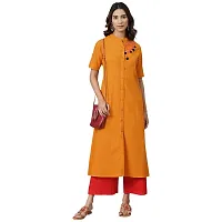 JAIPUR ATTIRE Women's Cotton Slub Embroidered Pattern Collar Neck Calf Length Kurta(JSF54)-thumb3