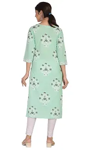 JAIPUR ATTIRE Women's Cotton Floral Pattern V-Neck Knee Length Kurta-thumb2