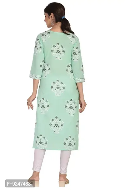 JAIPUR ATTIRE Women's Cotton Floral Pattern V-Neck Knee Length Kurta-thumb3