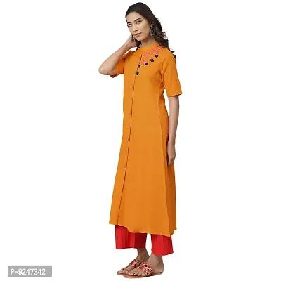 JAIPUR ATTIRE Women's Cotton Slub Embroidered Pattern Collar Neck Calf Length Kurta(JSF54)-thumb2