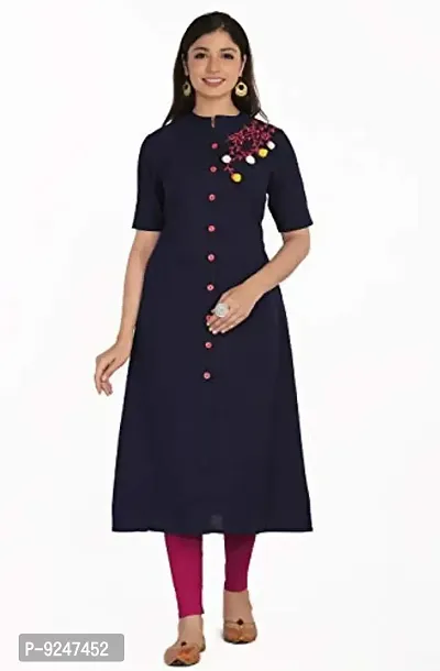 JAIPUR ATTIRE Women's Cotton Slub Embroidered Pattern Collar Neck Calf Length Kurta(JSF54)