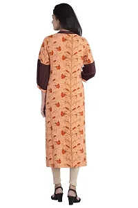 JAIPUR ATTIRE Women's Rayon Floral Pattern Banded Collar Calf Length Kurta(JA1448, Orange,)-thumb1