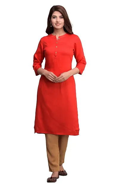 JAIPUR ATTIRE Women's/Girl's Rayon Solid Pattern Regular Fit Straight Kurta (JA1449_RE-M_Red)