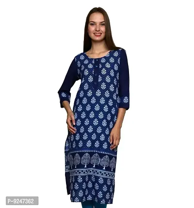 JAIPUR ATTIRE BLUE CASUAL COTTON JAIPUR PRINTED KURTI WITH LONG FULL SLEEVE FOR WOMEN AND GIRLS FOR ETHNIC TRADITIONAL WEAR.-thumb0