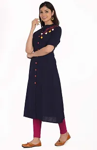 JAIPUR ATTIRE Women's Cotton Slub Embroidered Pattern Collar Neck Calf Length Kurta(JSF54)-thumb1