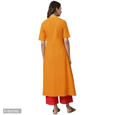 JAIPUR ATTIRE Women's Cotton Slub Embroidered Pattern Collar Neck Calf Length Kurta(JSF54)-thumb3