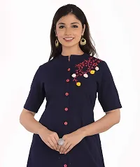 JAIPUR ATTIRE Women's Cotton Slub Embroidered Pattern Collar Neck Calf Length Kurta(JSF54)-thumb2